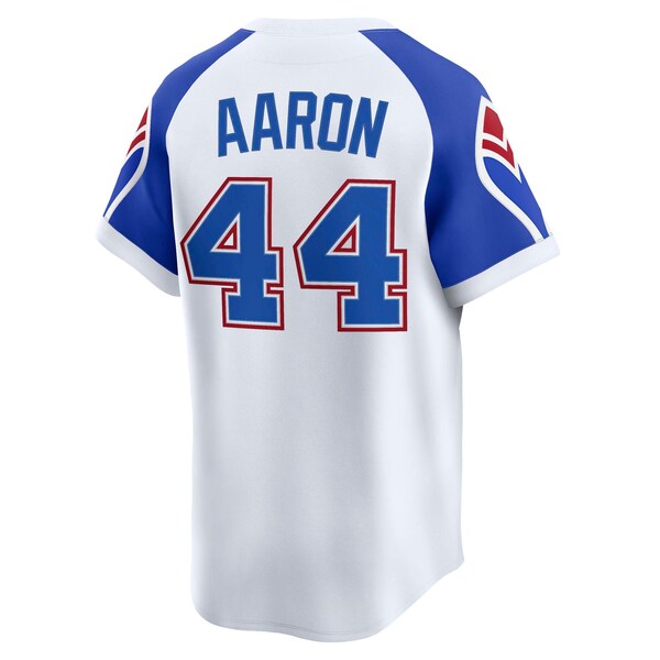 Hank Aaron Atlanta Braves Nike Throwback Cooperstown Collection Limited Jersey - White - Image 3