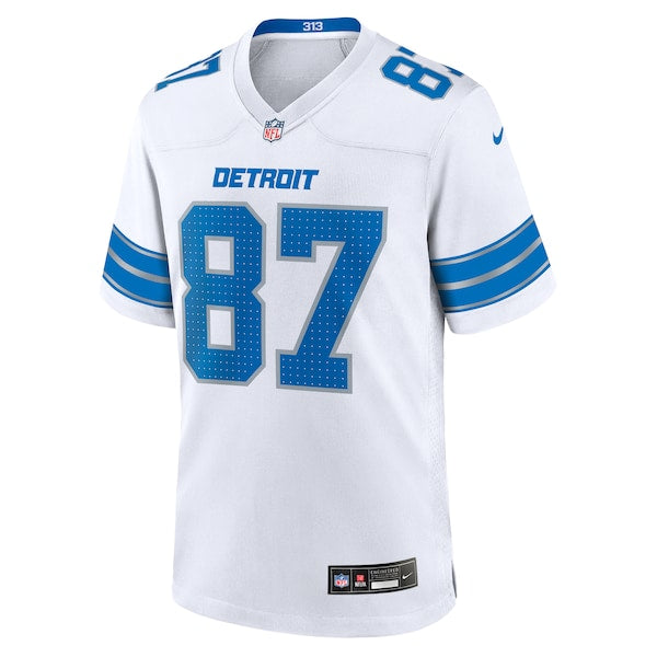 Sam LaPorta Detroit Lions Nike White Game Jersey - White/Black/Blue - Image 6