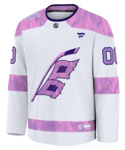 Alternative view of Carolina Hurricanes  2024 Hockey Fights Cancer Custom Practice Jersey - White