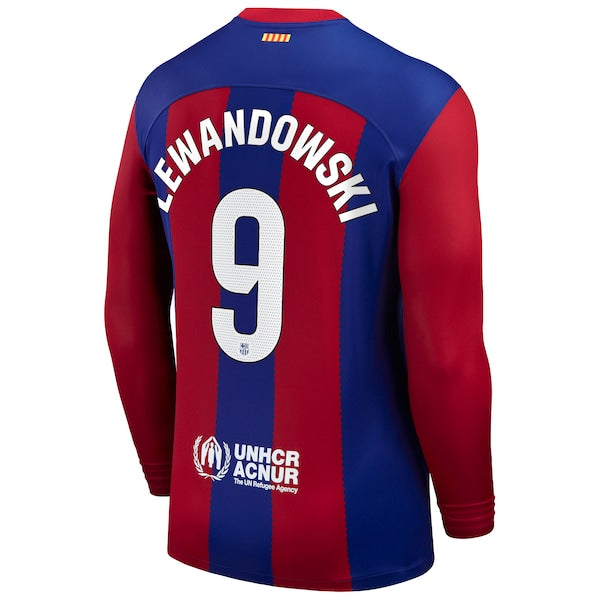 Robert Lewandowski Barcelona Nike 2023/24 Home Replica Long Sleeve Jersey - Royal - Image 3