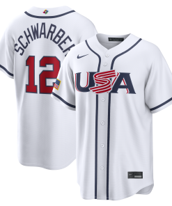 Alternative view of Men's USA Baseball Kyle Schwarber Nike 2026 World Baseball Classic Road Stadium Jersey - Navy/White
