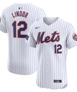 Alternative view of Francisco Lindor New York Mets Nike Home Elite Sponsor Patch Player Jersey - White
