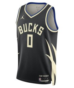 Alternative view of Damian Lillard Milwaukee Bucks Jordan Brand Unisex Swingman Player Jersey - Statement Edition - Black