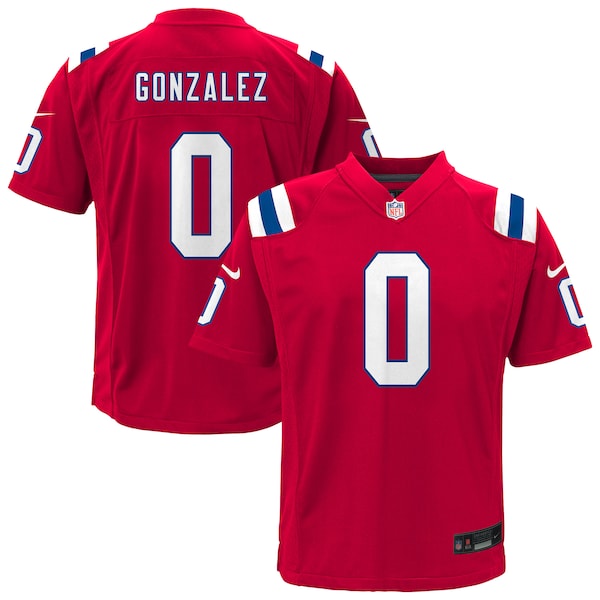 Christian Gonzalez New England Patriots Nike Youth Alternate Game Jersey - Red/Navy - Image 2