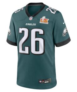 Alternative view of Saquon Barkley Philadelphia Eagles Nike Super Bowl LIX Game Player Jersey - Midnight Green