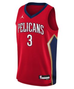 Alternative view of C.J. McCollum New Orleans Pelicans Jordan Brand Youth Swingman Jersey - Statement Edition - Red
