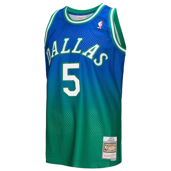 Jason Kidd Dallas Mavericks 1994/95 Hardwood Classics Fadeaway Swingman Player Jersey - Green/Navy - Image 3