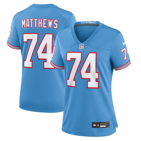 Bruce Matthews Tennessee Titans Nike Women's Oilers Throwback Retired Player Game Jersey - Light Blue/Navy - Image 2
