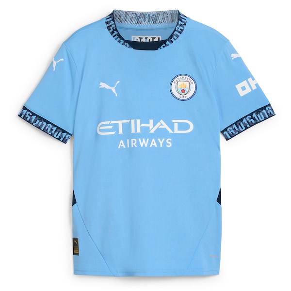 Erling Haaland Manchester City Puma Youth 2024/25 Home Replica Player Jersey - Light Blue - Image 3