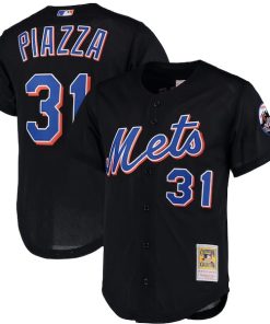 Alternative view of Mike Piazza New York Mets Cooperstown Collection Mesh Batting Practice Button-Up Jersey - Black/Orange/Royal