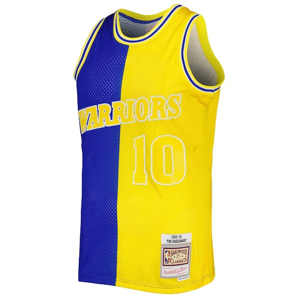 Tim Hardaway Golden State Warriors Hardwood Classics 1990/91 Split Swingman Jersey - Royal/Gold - Image 3