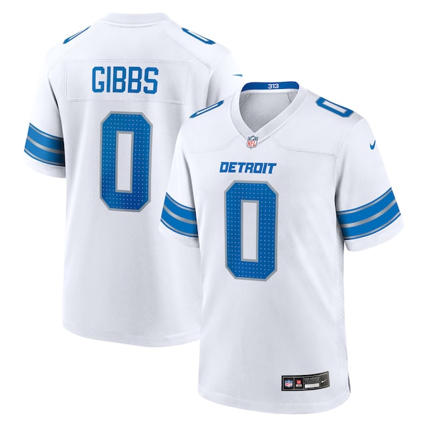 Jahmyr Gibbs Detroit Lions Nike Game Player Jersey - White/Blue/Black - Image 8