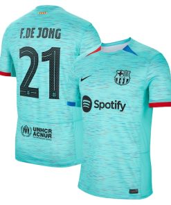 Alternative view of Frenkie de Jong Barcelona Nike 2023/24 Third Replica Jersey - Aqua/Royal/White
