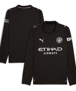 Manchester City Puma 2025/26 Away Replica Long Sleeve Jersey - Black/Light Blue