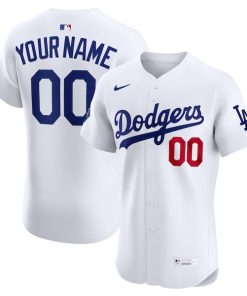 Los Angeles Dodgers Nike Home Elite Sponsor Patch Custom Jersey - White