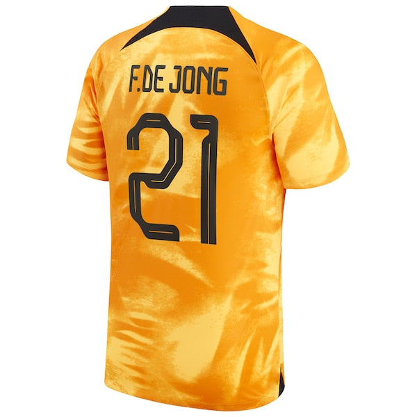 Frenkie de Jong Netherlands National Team Nike 2022/23 Home Breathe Stadium Replica Player Jersey - Orange - Image 3