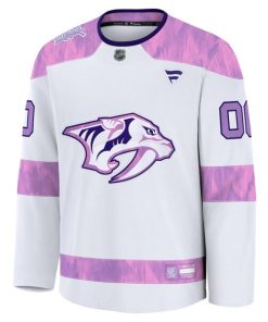 Alternative view of Nashville Predators  2024 Hockey Fights Cancer Custom Practice Jersey - White