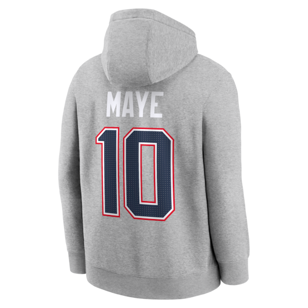 Men's New England Patriots Drake Maye Nike Heather Gray Super Bowl LX Patch Name & Number Hoodie - Image 3