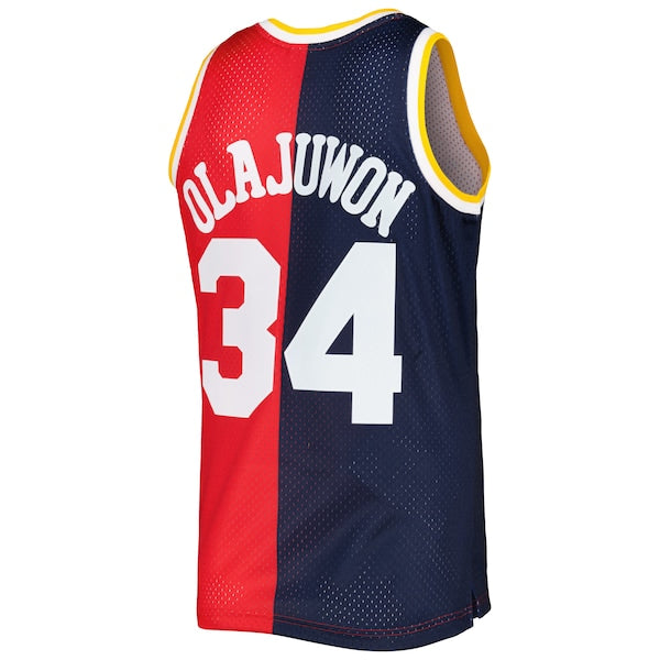 Hakeem Olajuwon Houston Rockets Hardwood Classics 1993/94 Split Swingman Jersey - Navy/Red - Image 6