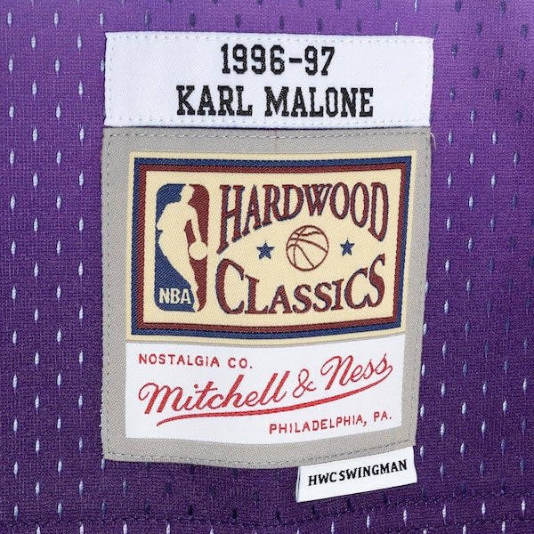 Karl Malone Utah Jazz Hardwood Classics 1996/97 Split Swingman Jersey - Purple/Turquoise - Image 4