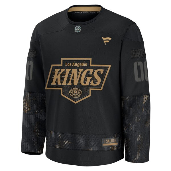 Los Angeles Kings 2024 Military Appreciation Personalized Long Sleeve Practice Jersey - Black - Image 2
