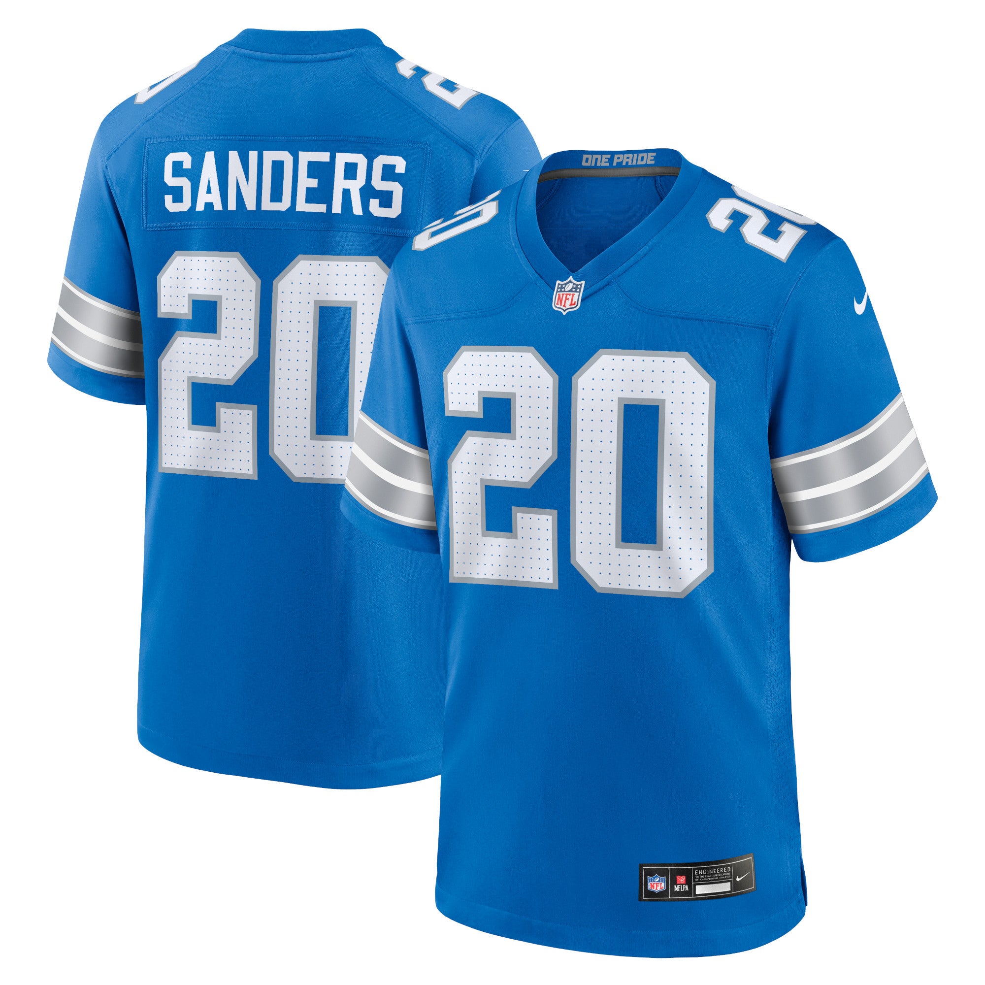Barry Sanders Detroit Lions Nike Retired Player Game Jersey - White/Black/Blue - Image 7