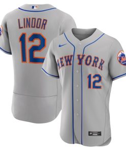 Alternative view of Francisco Lindor New York Mets Nike Road Authentic Player Jersey - Gray/White