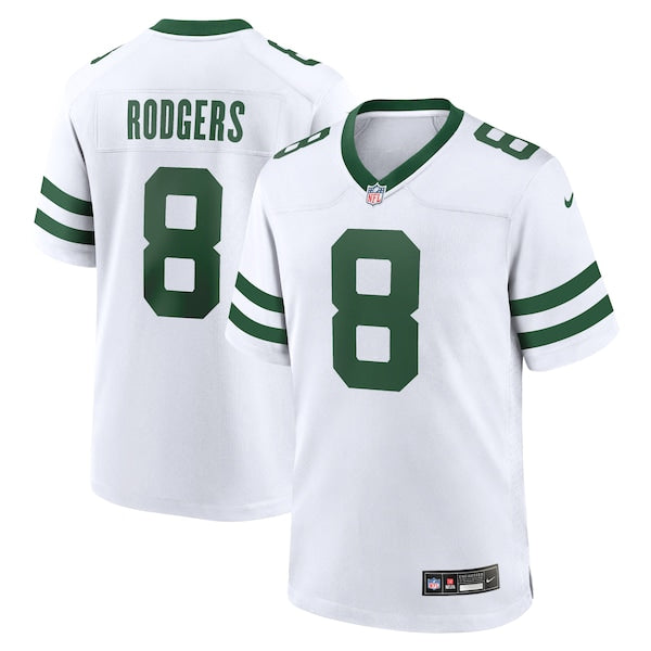 Aaron Rodgers New York Jets Nike Legacy Player Game Jersey - White/Black/Green - Image 8