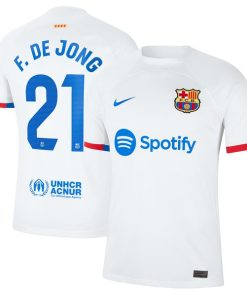 Alternative view of Frenkie de Jong Barcelona Nike 2023/24 Away Replica Jersey - White/Aqua/Royal