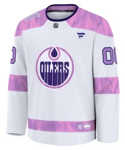 Alternative view of Edmonton Oilers  2024 Hockey Fights Cancer Custom Practice Jersey - White