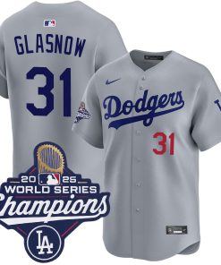 Tyler GlasnowLos Angeles Dodgers Nike 2025 World Series Champions Home Replica Jersey - Grey