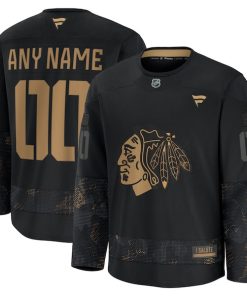 Chicago Blackhawks 2024 Military Appreciation Personalized Long Sleeve Practice Jersey - Black