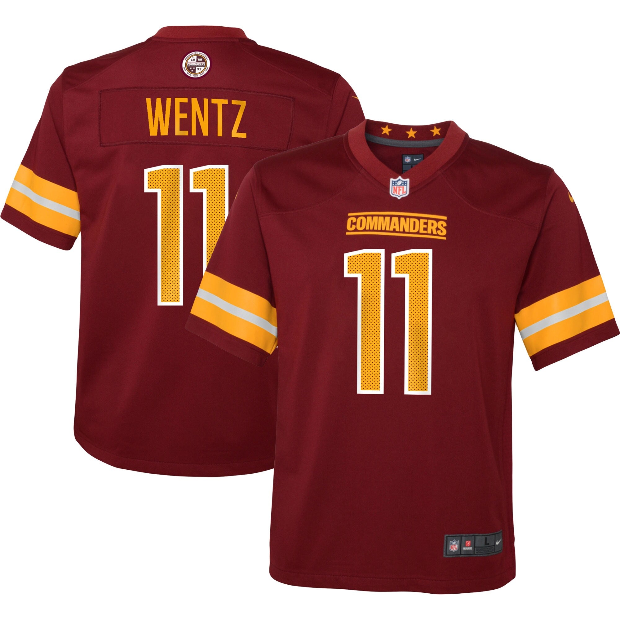 Carson Wentz Washington Commanders Nike Youth Game Jersey - White/Black/Burgundy - Image 8