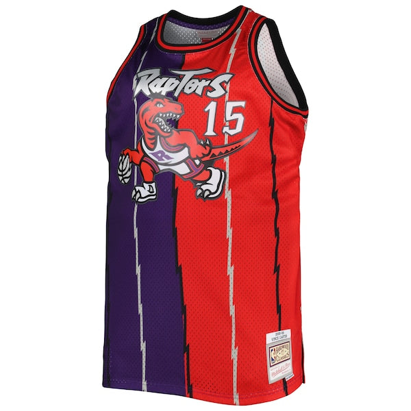 Vince Carter Toronto Raptors Big & Tall Hardwood Classics 1998/99 Split Swingman Jersey - Purple/Red - Image 2