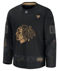 Alternative view of Chicago Blackhawks  2024 Military Appreciation Personalized Long Sleeve Practice Jersey - Black