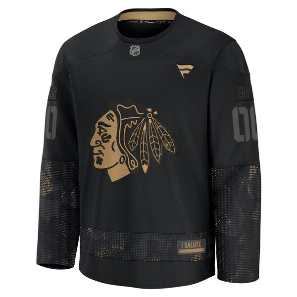 Chicago Blackhawks 2024 Military Appreciation Personalized Long Sleeve Practice Jersey - Black - Image 2
