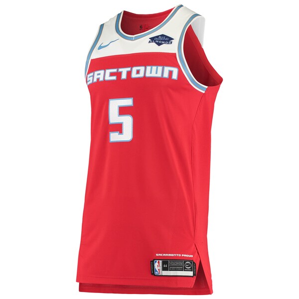 De'Aaron Fox Sacramento Kings Nike Authentic Badge Jersey - City Edition - Red - Image 2