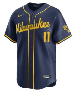 Alternative view of Jackson Chourio Milwaukee Brewers Nike Alternate 2 Limited Jersey - Navy