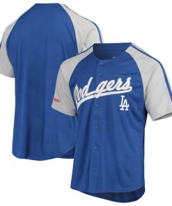 Los Angeles Dodgers Stitches Button-Down Raglan Replica Jersey - Royal