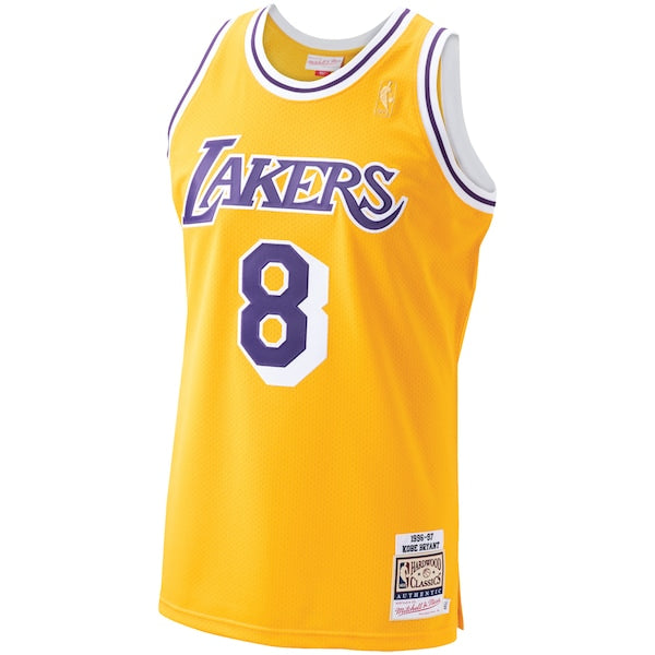 Men's Los Angeles Lakers Kobe Bryant Gold 1996-97 Hardwood Classics Authentic Player Jersey - Image 2