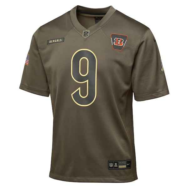 Joe Burrow Cincinnati Bengals Nike Youth 2025 Salute to Service Game Jersey - Olive - Image 2