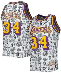 Shaquille O'Neal Los Angeles Lakers 1996/97 Hardwood Classics Doodle Swingman Jersey - White