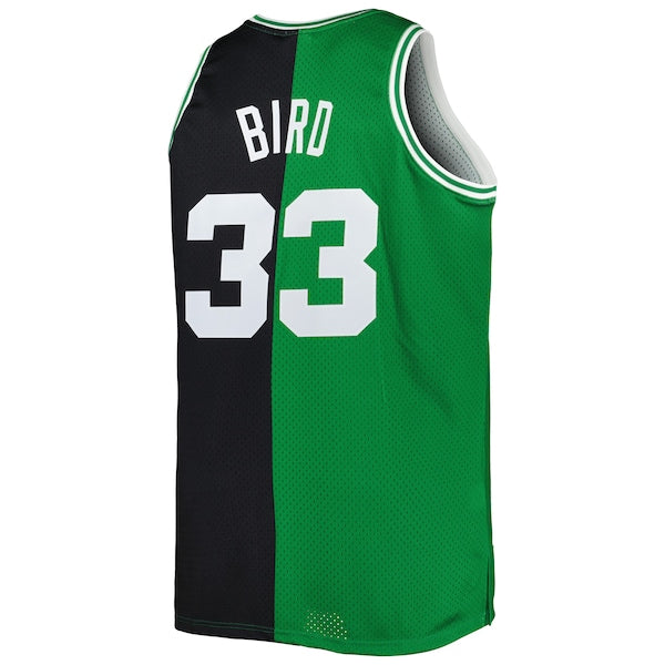 Larry Bird Boston Celtics Big & Tall Hardwood Classics 1985/86 Split Swingman Jersey - Kelly Green/Black - Image 3
