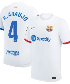 Alternative view of Ronald Araujo Barcelona Nike 2023/24 Away Authentic Jersey - White/Aqua/Royal