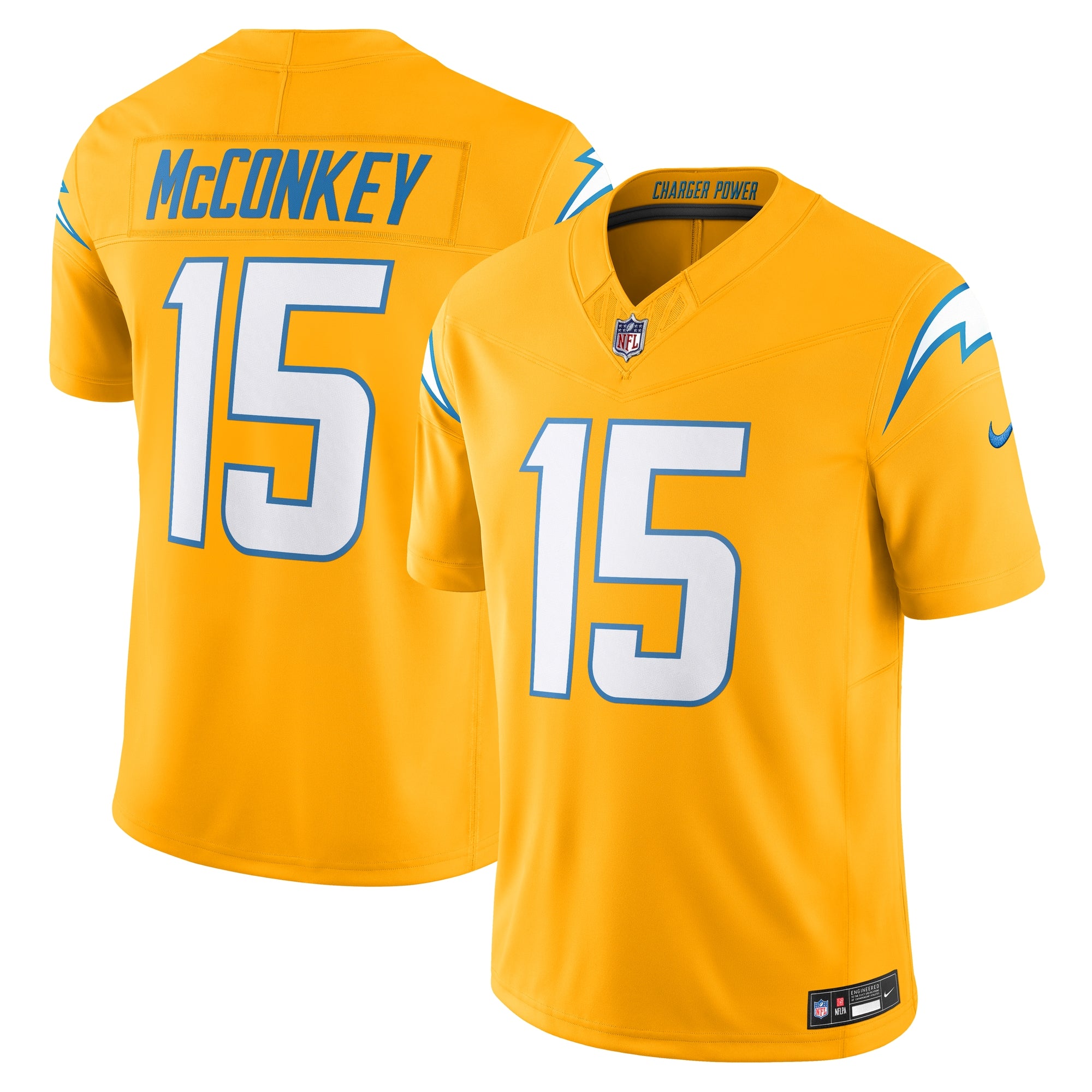 Ladd McConkey Los Angeles Chargers Nike Alternate Super Chargers Vapor F.U.S.E. Limited Jersey - Navy/Gold/Powder Blue - Image 7
