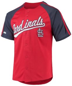Alternative view of St. Louis Cardinals Stitches Button-Down Raglan Replica Jersey - Red