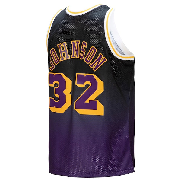 Magic Johnson Los Angeles Lakers 1984/85 Hardwood Classics Fadeaway Swingman Player Jersey - Purple/Black/Gold - Image 4
