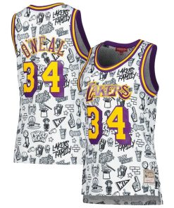 Shaquille O'Neal Los Angeles Lakers Women's 1996 Doodle Swingman Jersey - White