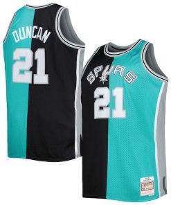 Tim Duncan San Antonio Spurs Big & Tall Hardwood Classics 1998/99 Split Swingman Jersey - Black/Teal