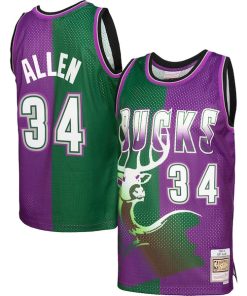 Ray Allen Milwaukee Bucks Hardwood Classics 1996/97 Split Swingman Jersey - Green/Purple